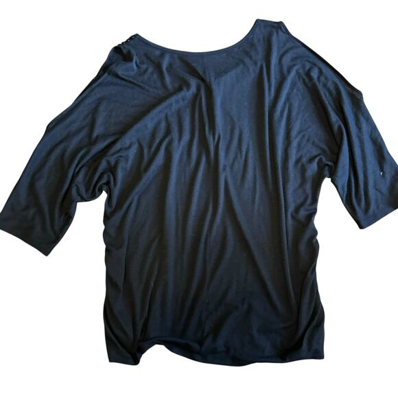 Lane Bryant Black Top 18/20 Cold Shoulder Ruched Sides Beaded Boho Chic Peasant - Picture 5 of 6